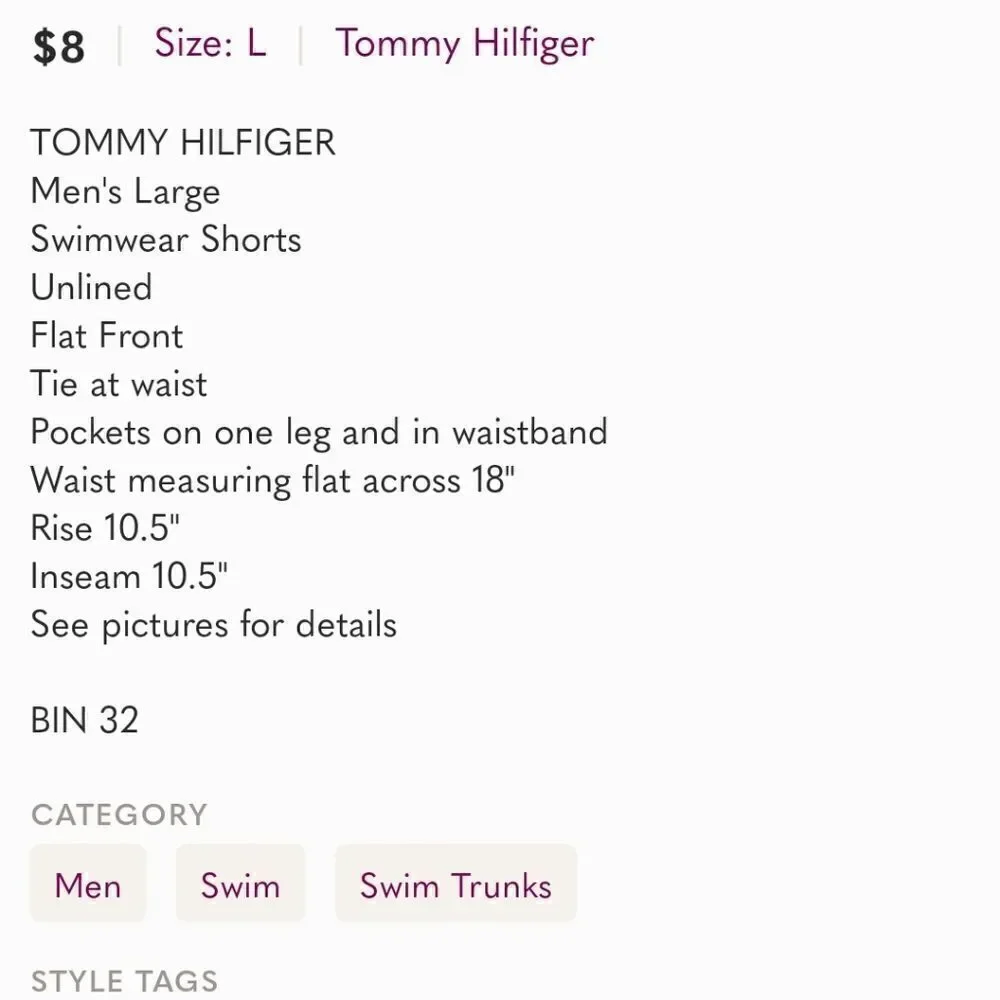 TOMMY HILFIGER Classic Swim Trunks Board Shorts Large